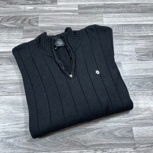 SOUTHPOLE 1/4 Zip Up Mock Neck Pullover Ribbed Black Knit Sweater Men's Size L